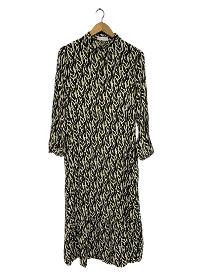 PRIMARK CARES |S| BUST 20| A50| BLACK AND CREAM ABSTRACT ANIMAL PRINT TECHNICAL UTILITY SHIRT DRESS