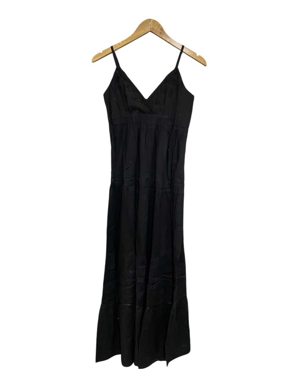 EVIE |M| BUST 15| A50| BLACK SLEEVELESS V-NECK TIERED TECHNICAL UTILITY MAXI DRESS