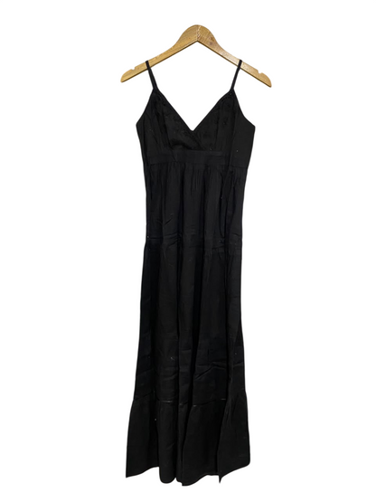 EVIE |M| BUST 15| A50| BLACK SLEEVELESS V-NECK TIERED TECHNICAL UTILITY MAXI DRESS