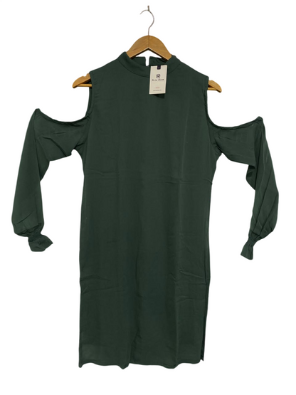 MISS CHASE |M| BUST 19| A50| DARK GREEN COLD-SHOULDER MOCK-NECK TECHNICAL UTILITY DRESS