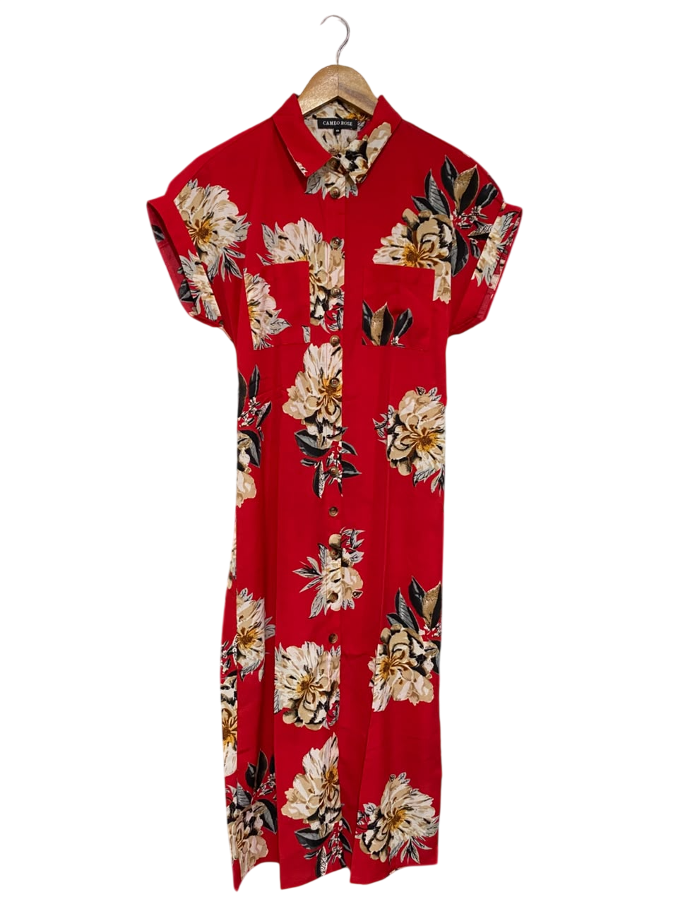 CAME ROSE |M| BUST 19| A50| RED FLORAL PRINT CAMCO ROSE TECHNICAL UTILITY SHIRT DRESS