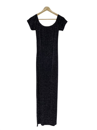 BOOHOO |S| BUST 14| A50| BLACK GLITTER SCOOP-NECK TECHNICAL UTILITY BODYCON MAXI DRESS