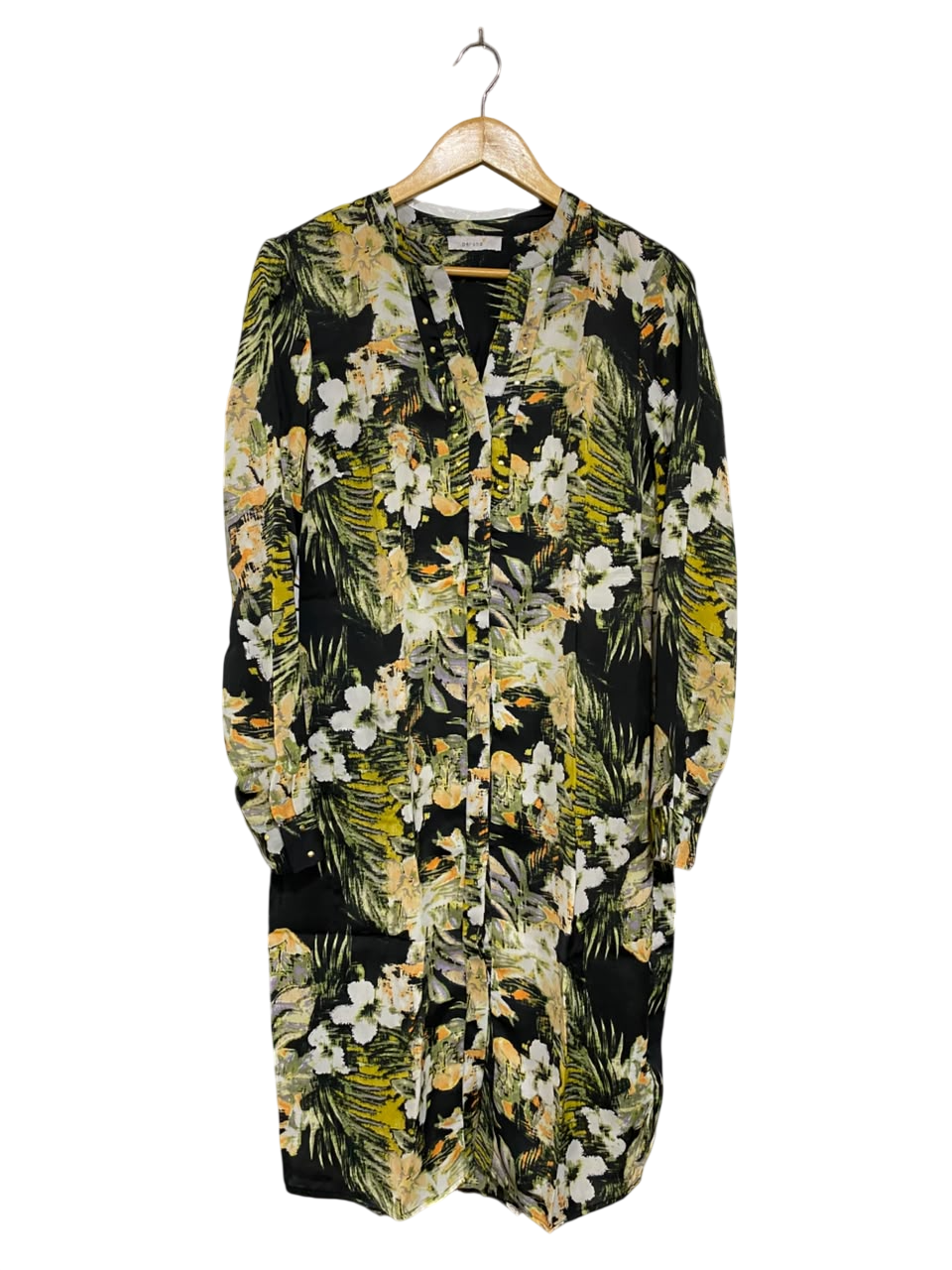 M&S |M| BUST 18| A50| BLACK AND GREEN TROPICAL FLORAL TECHNICAL UTILITY SHIRT DRESS