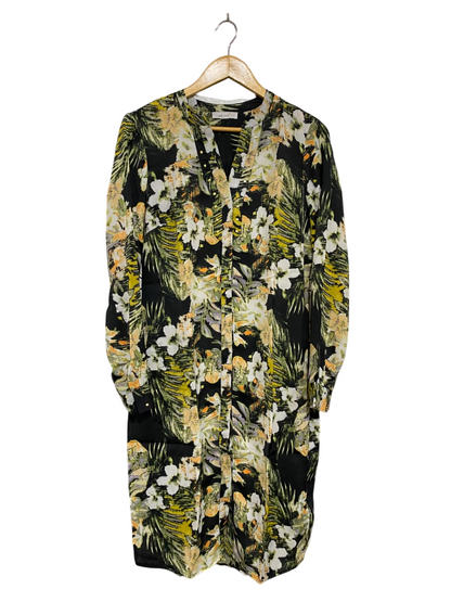 M&S |M| BUST 18| A50| BLACK AND GREEN TROPICAL FLORAL TECHNICAL UTILITY SHIRT DRESS