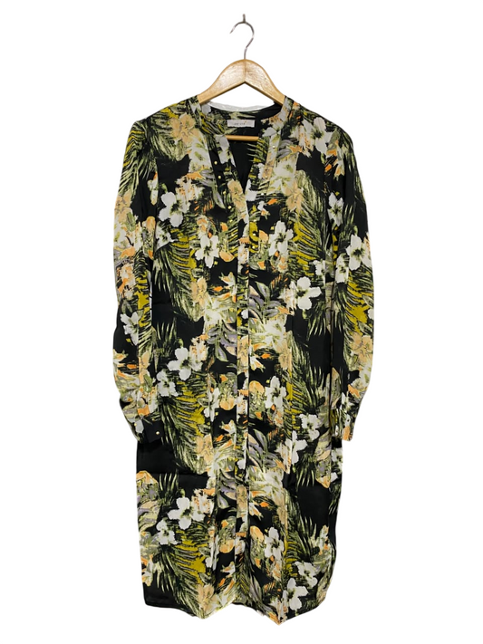 M&S |M| BUST 18| A50| BLACK AND GREEN TROPICAL FLORAL TECHNICAL UTILITY SHIRT DRESS