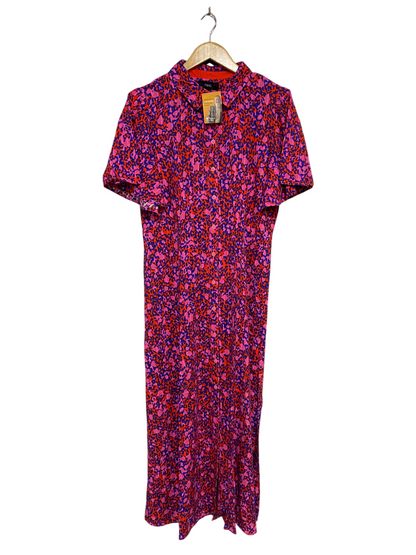 NEXT |L| BUST 20| A50| PINK AND PURPLE ABSTRACT FLORAL TECHNICAL UTILITY SHIRT DRESS