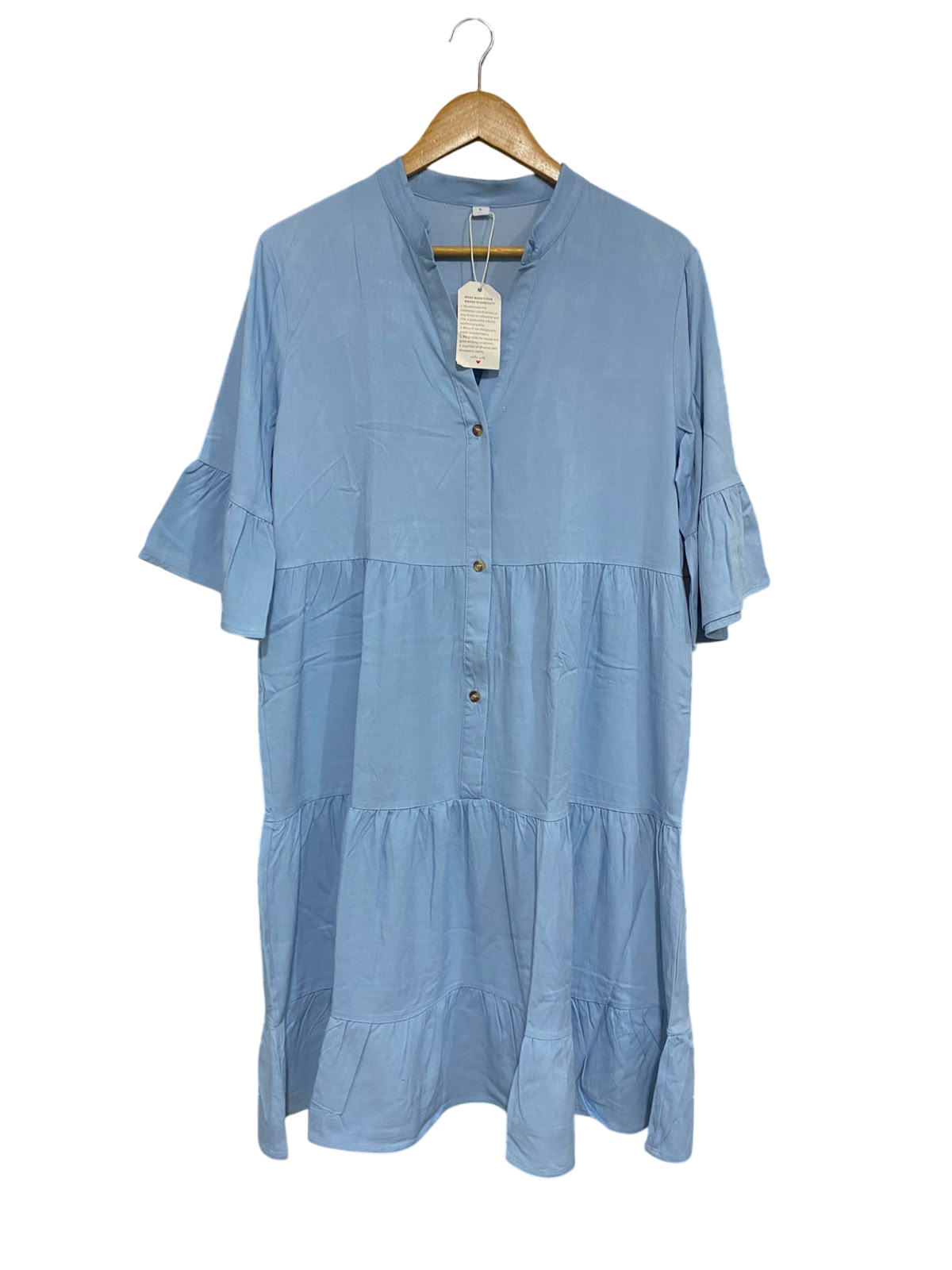 |L| BUST 21| A50| DUSTY BLUE TIERED TECHNICAL UTILITY SHIRT DRESS