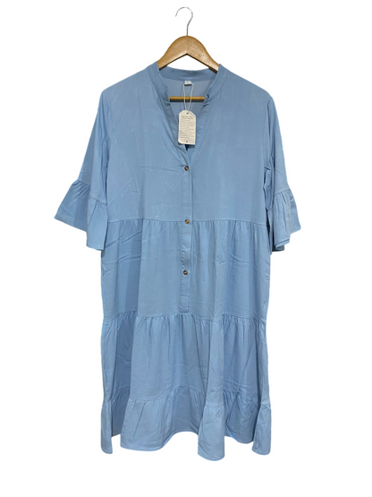 |L| BUST 21| A50| DUSTY BLUE TIERED TECHNICAL UTILITY SHIRT DRESS