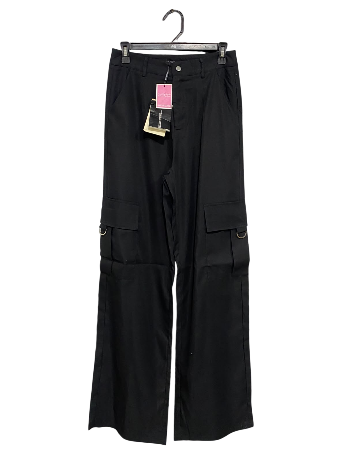 PRETTYLITTLE THING |M| WAIST 28| A50| BLACK WIDE-LEG CARGO PANTS WITH FLAP POCKETS