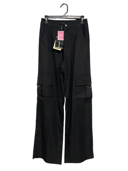 PRETTYLITTLE THING |M| WAIST 28| A50| BLACK WIDE-LEG CARGO PANTS WITH FLAP POCKETS