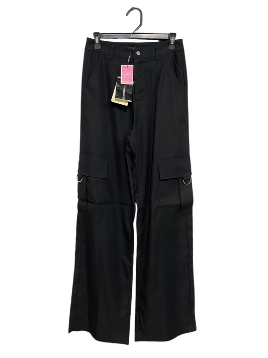 PRETTYLITTLE THING |M| WAIST 28| A50| BLACK WIDE-LEG CARGO PANTS WITH FLAP POCKETS