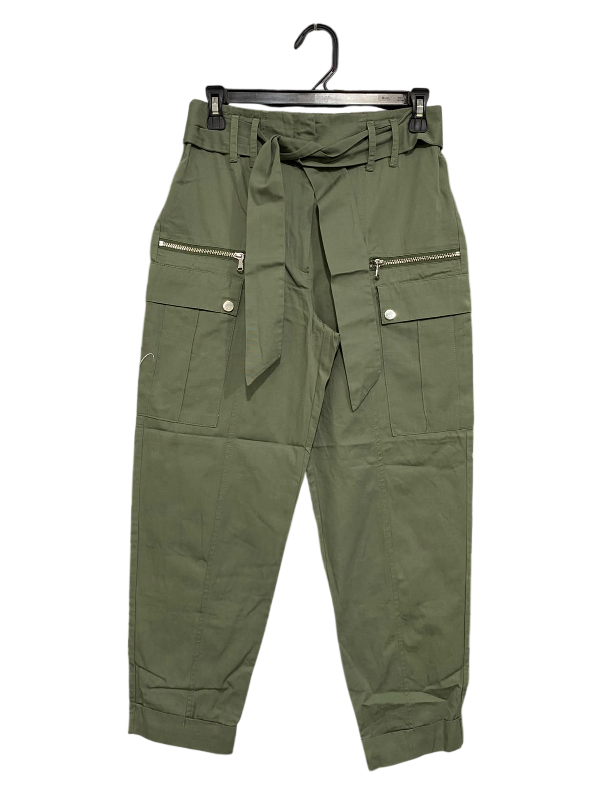 RIVER ISLAND |S| WAIST 26| A50| OLIVE GREEN TIE-WAIST UTILITY CARGO PANTS WITH MULTI-POCKETS