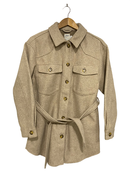 ONLY |L| BUST 21| A50| BEIGE BELTED ONLY SHACKET WITH DUAL CHEST POCKETS
