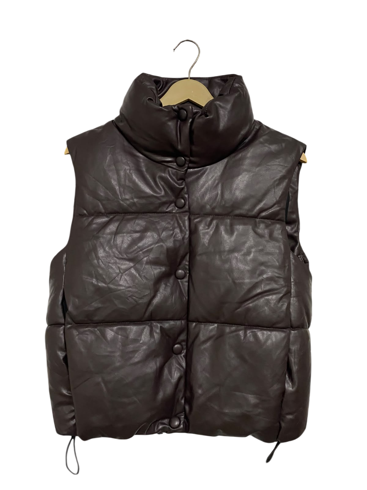 ZARA |XS| BUST 20| A50| DARK BROWN FAUX LEATHER PUFFER VEST WITH STAND COLLAR