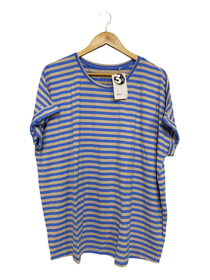 GINA BENOTTI |L| BUST 25| A50| BLUE AND BEIGE STRIPED BENOTTI CREWNECK TECHNICAL UTILITY T-SHIRT
