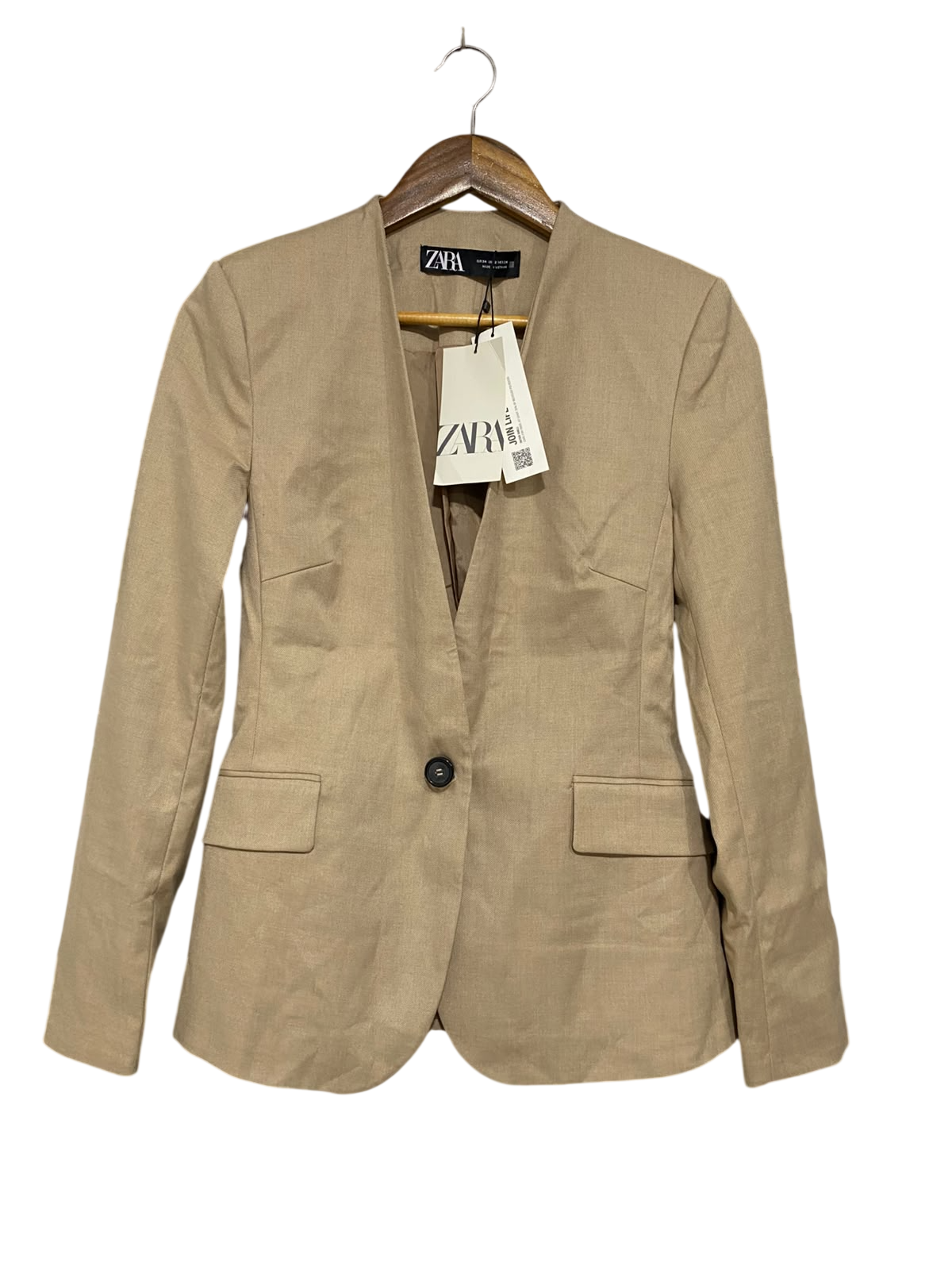 ZARA |M| BUST 17| A50| CAMEL ZARA COLLARLESS SINGLE-BUTTON TECHNICAL UTILITY BLAZER