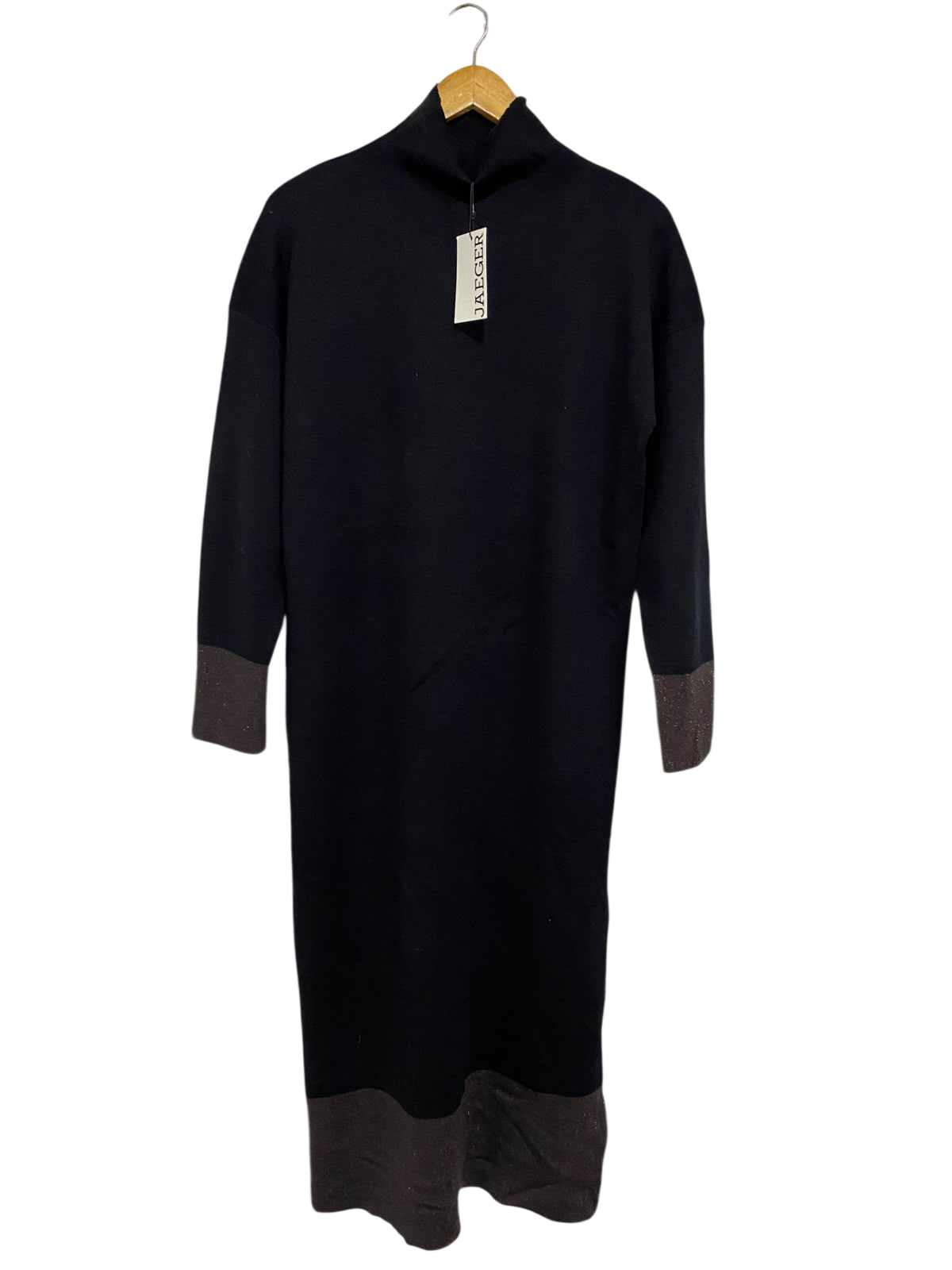 JAEGER |S| BUST 20| A50| BLACK AND BROWN COLORBLOCK TURTLENECK TECHNICAL UTILITY MAXI DRESS