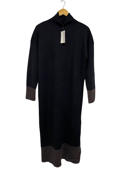 JAEGER |S| BUST 20| A50| BLACK AND BROWN COLORBLOCK TURTLENECK TECHNICAL UTILITY MAXI DRESS