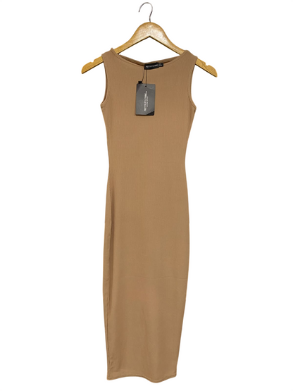 PRETTYLITTLE THING |S| BUST 14| A50| CAMEL RIBBED SLEEVELESS BODYCON TECHNICAL UTILITY MIDI DRESS