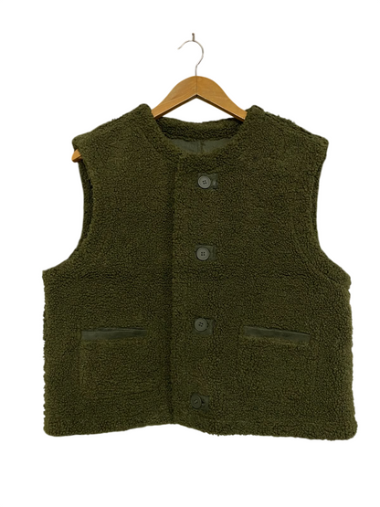 |M| BUST 22| A50| OLIVE GREEN SHERPA FLEECE BUTTON-UP TECHNICAL UTILITY VEST