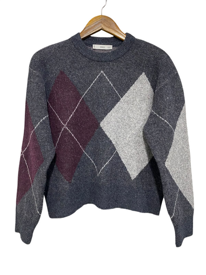 MNG |S| BUST 22| A50| CHARCOAL GREY MANGO ARGYLE-PATTERNED TECHNICAL UTILITY SWEATER
