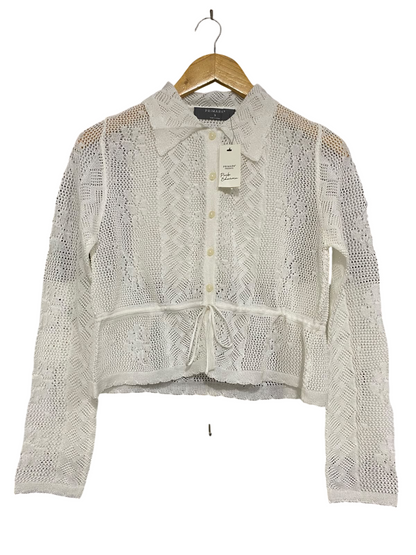 PRIMARK |S| BUST 18| A50| WHITE CROCHET OPEN-WORK COLLARED TECHNICAL UTILITY CARDIGAN