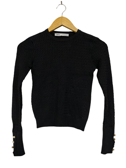 ZARA |S| BUST 13| A50| BLACK ZARA TEXTURED BUTTON-CUFF TECHNICAL UTILITY SWEATER