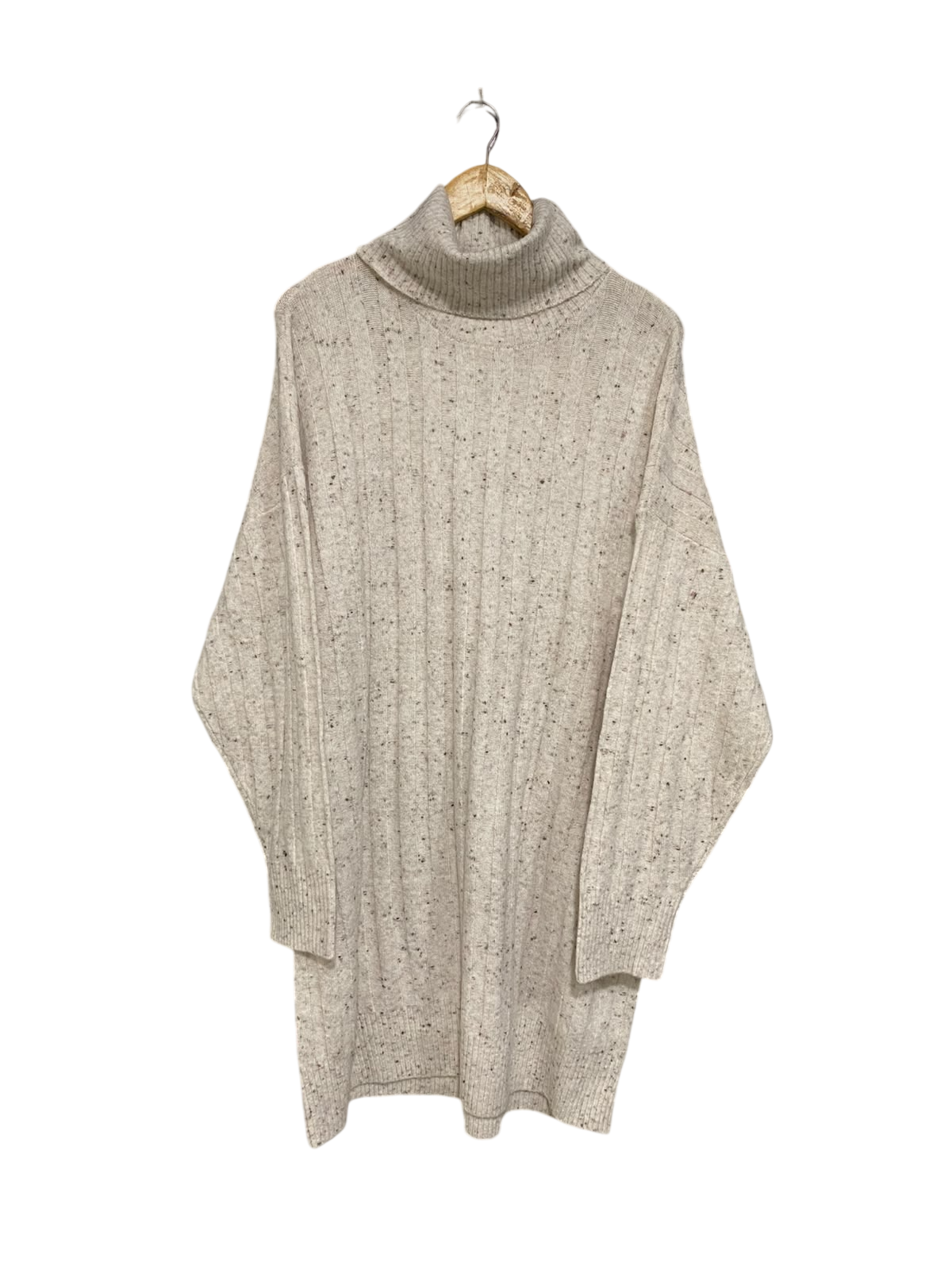 F&F |XL| BUST 25| A51| OATMEAL SPECKLED TURTLENECK RIBBED TECHNICAL UTILITY SWEATER DRESS