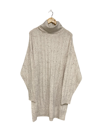 F&F |XL| BUST 25| A51| OATMEAL SPECKLED TURTLENECK RIBBED TECHNICAL UTILITY SWEATER DRESS