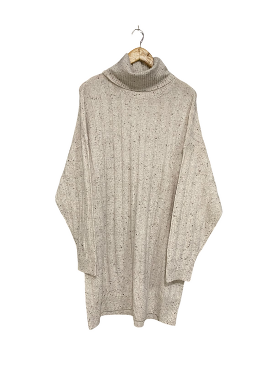 F&F |XL| BUST 25| A51| OATMEAL SPECKLED TURTLENECK RIBBED TECHNICAL UTILITY SWEATER DRESS