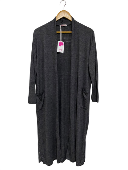 MADE WITH |L| BUST 21| A51| CHARCOAL GREY OPEN-FRONT DUSTEN LONG-LINE TECHNICAL UTILITY CARDIGAN