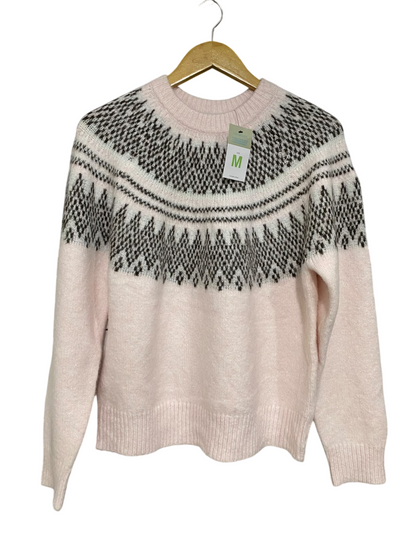 PRIMARK |M| BUST 21| A51| PINK AND BLACK FAIR ISLE YOKE TECHNICAL UTILITY SWEATER