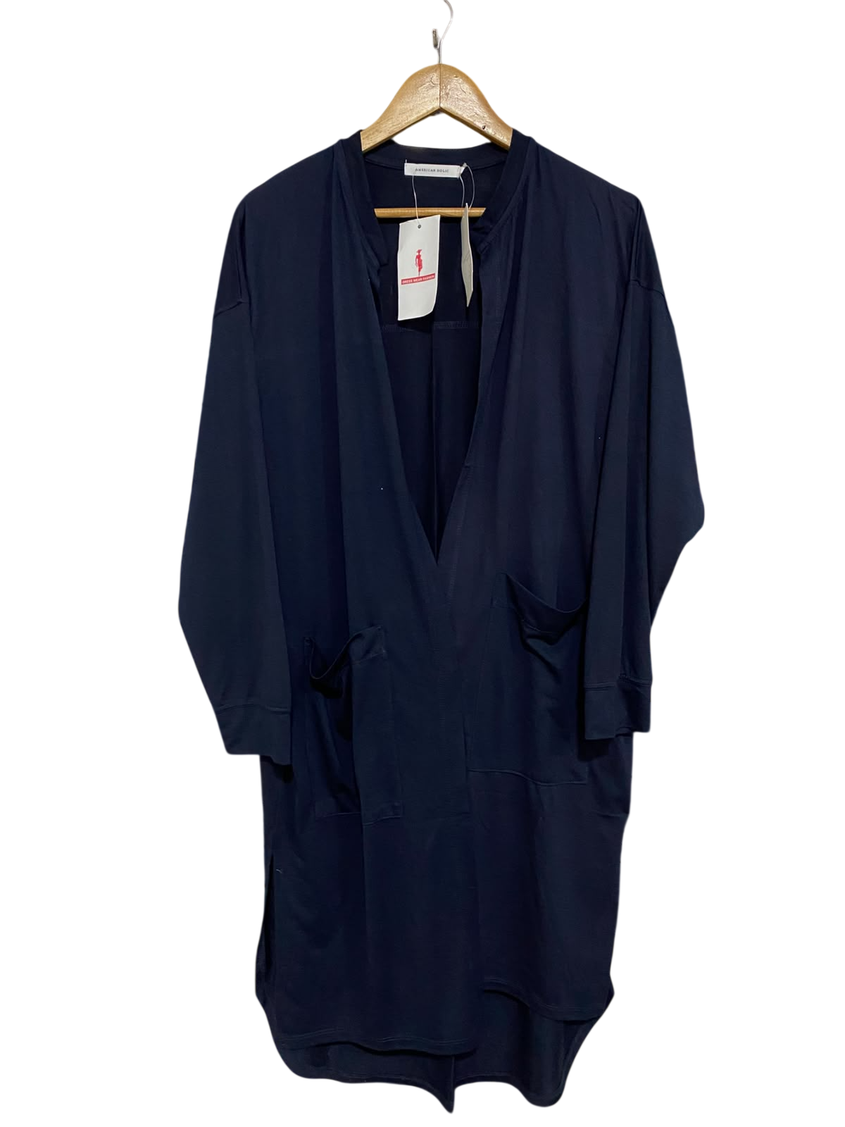 AMERICAN HOLIC |L| BUST 25| A51| NAVY OPEN-FRONT LONG-LINE TECHNICAL UTILITY CARDIGAN