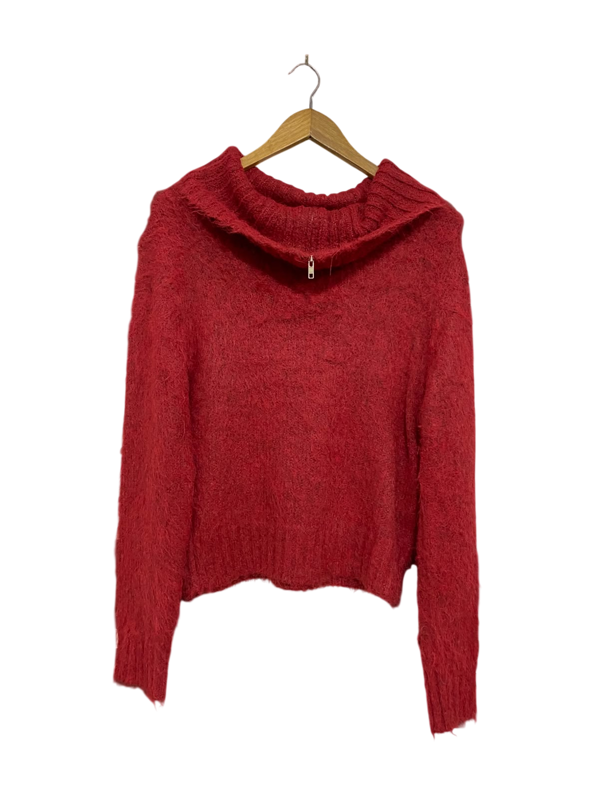 RECLAIMED NINTAGE |S| BUST 20| A51| CRIMSON FUZZY TEXTURED COWL-NECK TECHNICAL UTILITY SWEATER