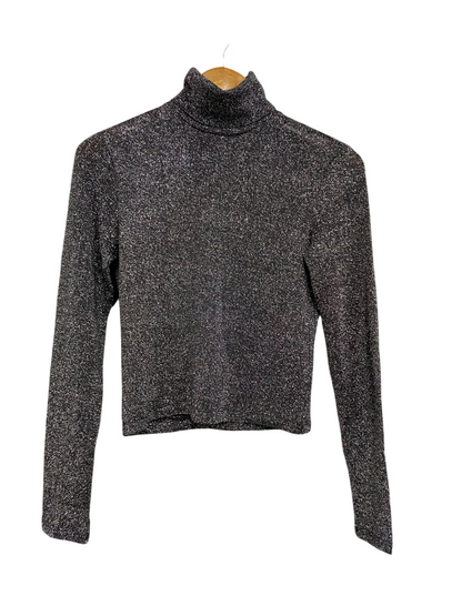 H&M |S| BUST 16| A51| CHARCOAL METALLIC GLITTER TURTLENECK TECHNICAL UTILITY TOP