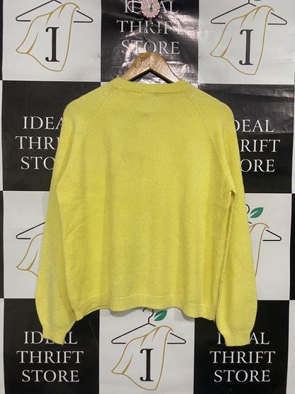 APRIL VINTAGE |M| BUST 20| A51| NEON YELLOW EMBROIDERED HEART CREWNECK TECHNICAL UTILITY SWEATER
