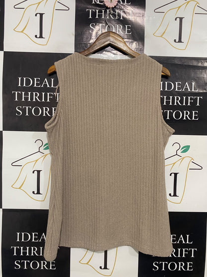 NEW LOOK |L| BUST 21| A51| TAUPE RIBBED V-NECK BUTTON-DOWN TECHNICAL UTILITY TANK TOP