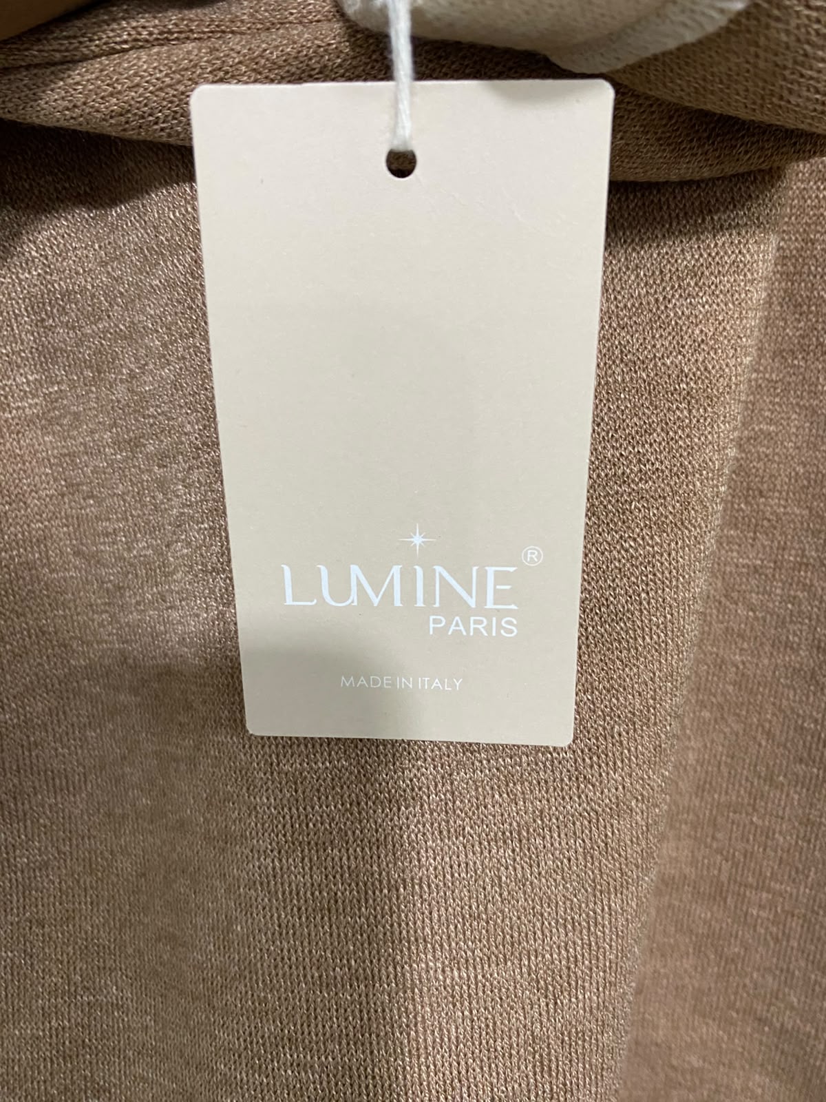 LUMINE |L| BUST 22| A51| CAMEL AND BEIGE TWO-TONE SHAWL-LAPEL TECHNICAL UTILITY CARDIGAN