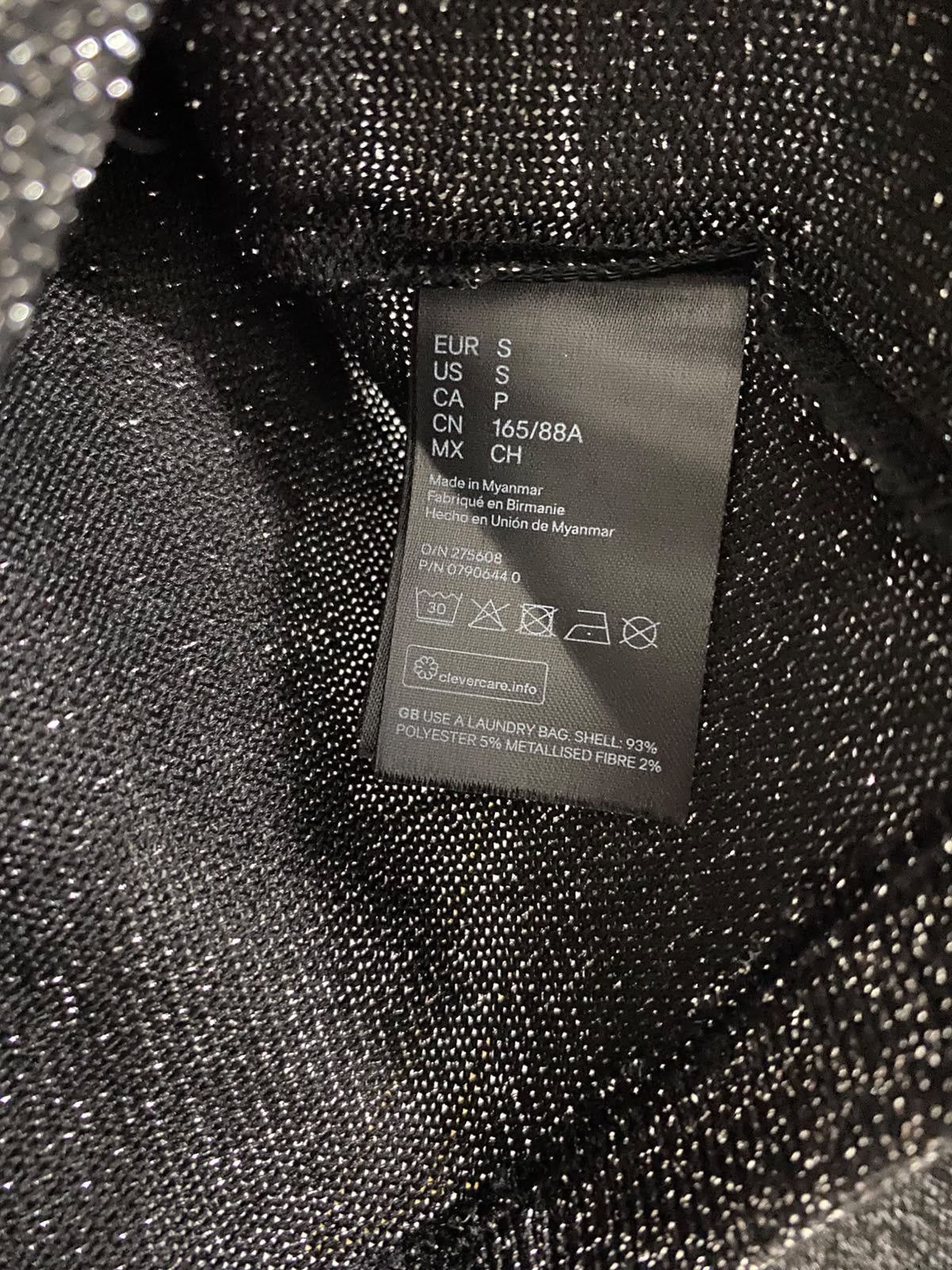 H&M |S| BUST 16| A51| CHARCOAL METALLIC GLITTER TURTLENECK TECHNICAL UTILITY TOP