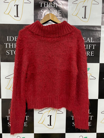 RECLAIMED NINTAGE |S| BUST 20| A51| CRIMSON FUZZY TEXTURED COWL-NECK TECHNICAL UTILITY SWEATER