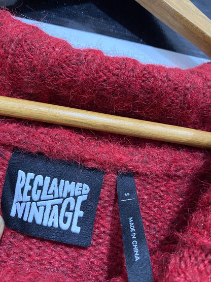 RECLAIMED NINTAGE |S| BUST 20| A51| CRIMSON FUZZY TEXTURED COWL-NECK TECHNICAL UTILITY SWEATER