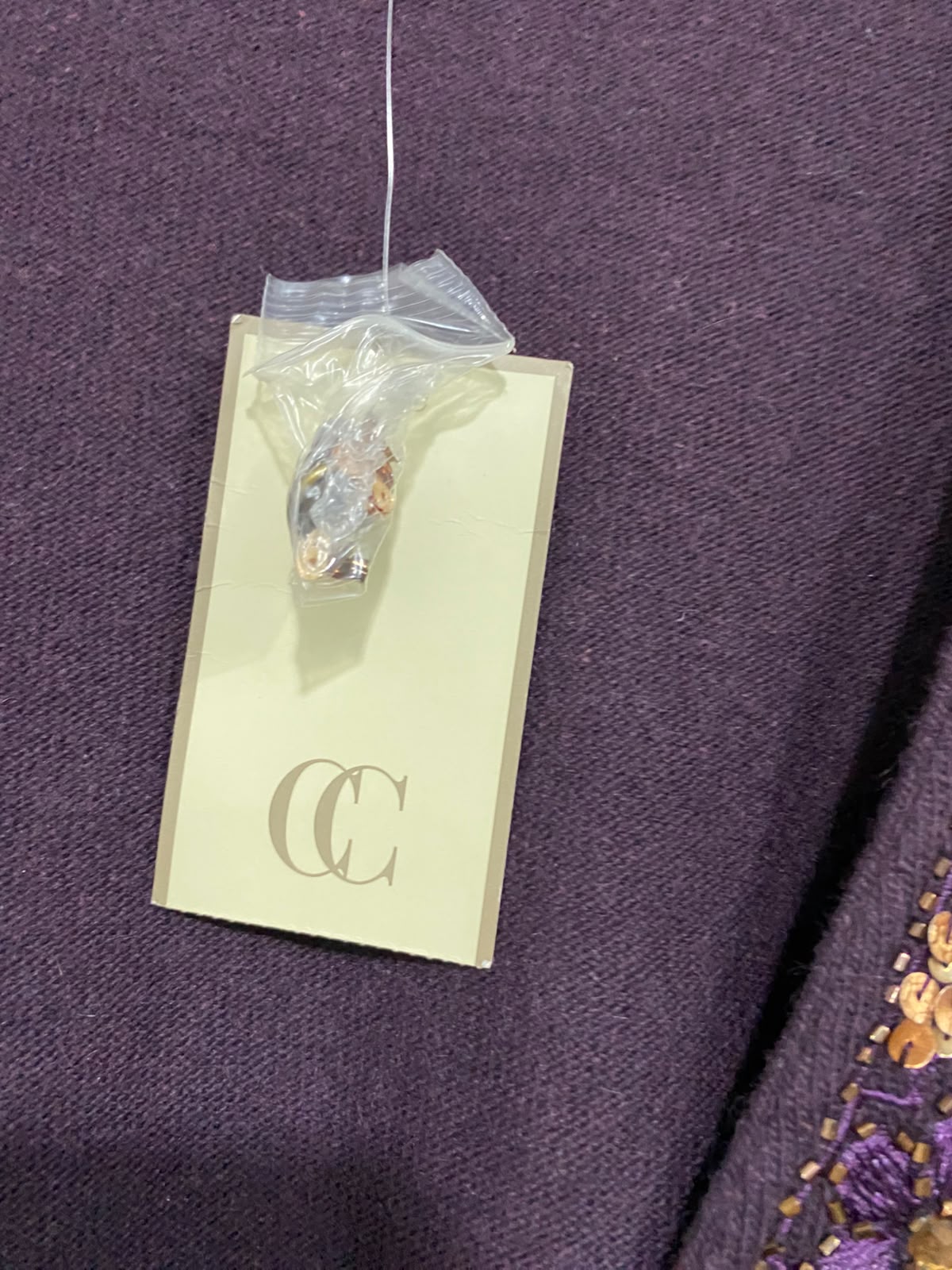 CC |L| BUST 20| A51| DEEP PLUM BEADED AND SEQUINNED V-NECK TECHNICAL UTILITY CARDIGAN
