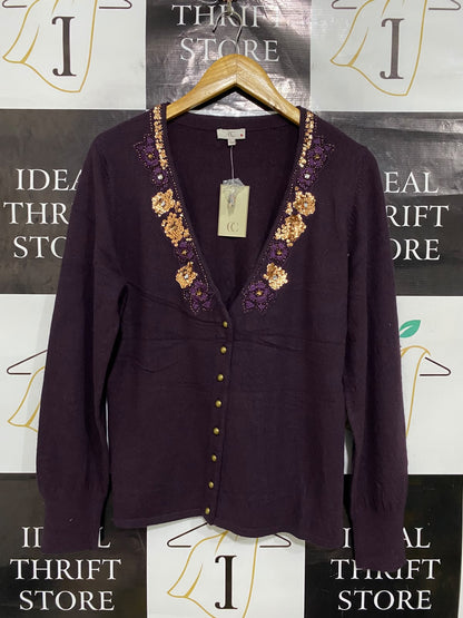 CC |L| BUST 20| A51| DEEP PLUM BEADED AND SEQUINNED V-NECK TECHNICAL UTILITY CARDIGAN