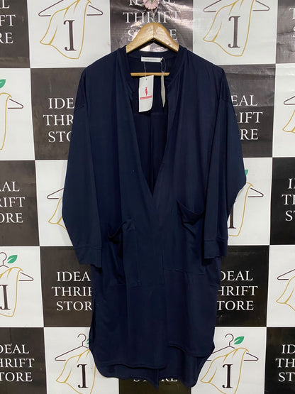 AMERICAN HOLIC |L| BUST 25| A51| NAVY OPEN-FRONT LONG-LINE TECHNICAL UTILITY CARDIGAN