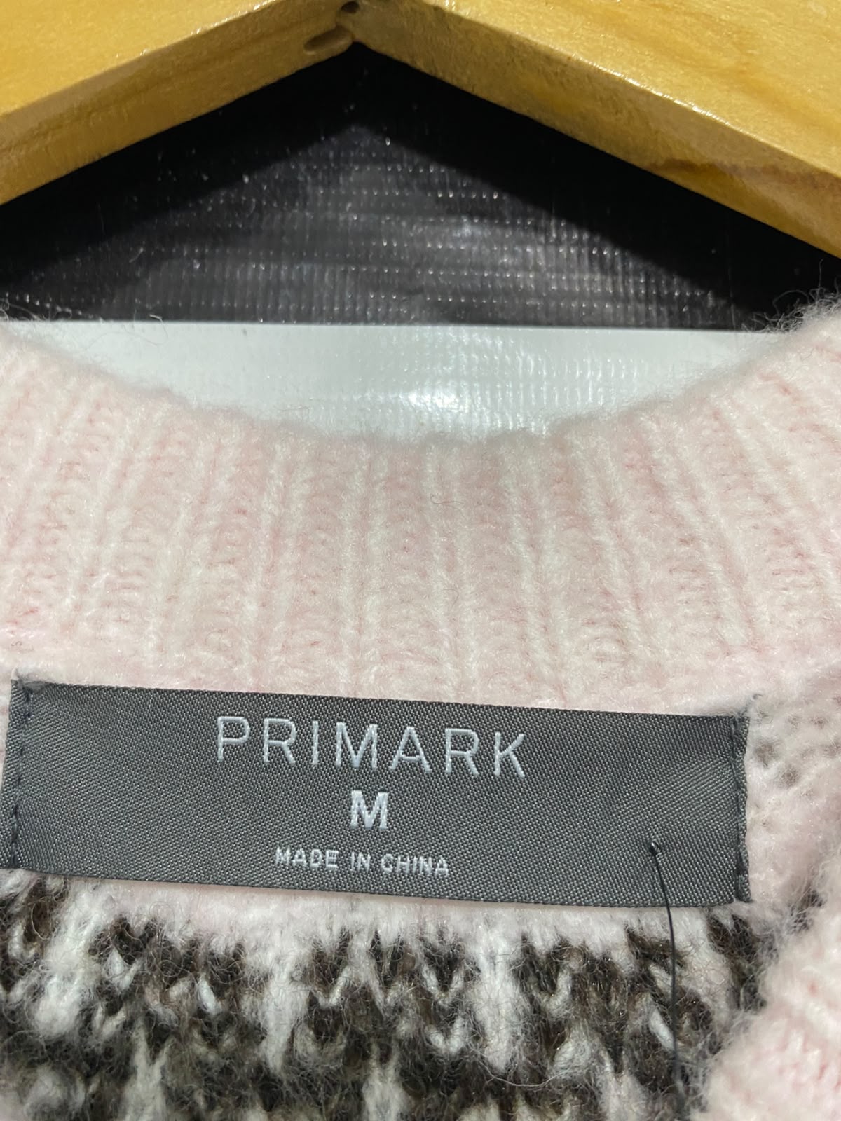 PRIMARK |M| BUST 21| A51| PINK AND BLACK FAIR ISLE YOKE TECHNICAL UTILITY SWEATER