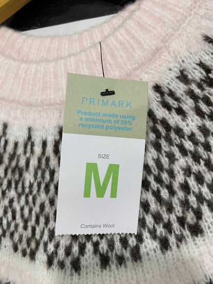 PRIMARK |M| BUST 21| A51| PINK AND BLACK FAIR ISLE YOKE TECHNICAL UTILITY SWEATER