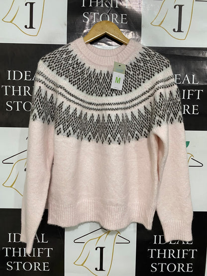 PRIMARK |M| BUST 21| A51| PINK AND BLACK FAIR ISLE YOKE TECHNICAL UTILITY SWEATER