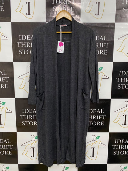MADE WITH |L| BUST 21| A51| CHARCOAL GREY OPEN-FRONT DUSTEN LONG-LINE TECHNICAL UTILITY CARDIGAN