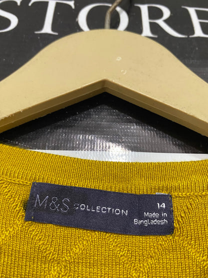 M&S |L| BUST 19| A51| MUSTARD YELLOW TEXTURED DIAMOND-GRID TECHNICAL UTILITY SWEATER