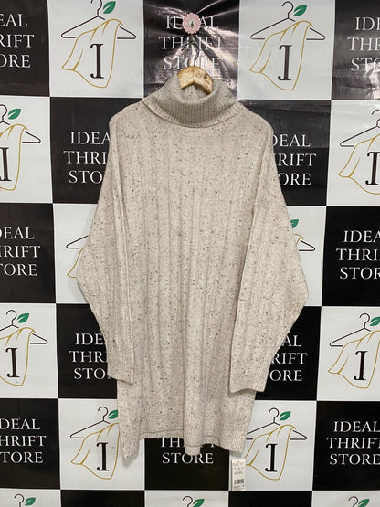 F&F |XL| BUST 25| A51| OATMEAL SPECKLED TURTLENECK RIBBED TECHNICAL UTILITY SWEATER DRESS
